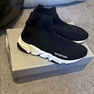 Balenciaga Black and White Knit Sock Sneakers